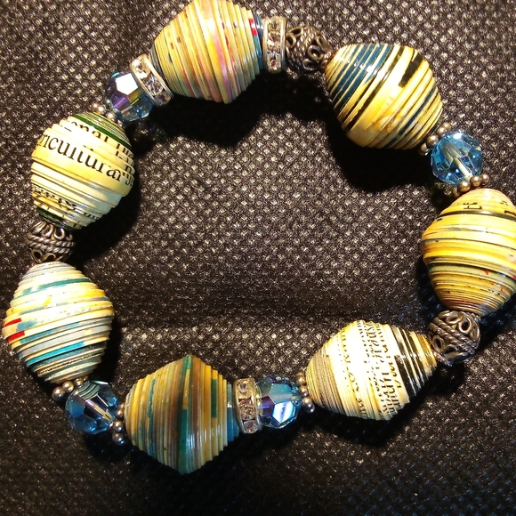 Multicolor Bracelet Wooden Oval Beads & Lite Blue Beads1 - Picture 6 of 6